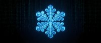 Glowing blue snowflake with intricate crystalline structure on dark digital background for winter holiday designs and seasonal decorations.