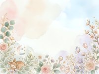 Watercolor floral border with bunny, roses, and butterflies on soft pastel background. Isolated design element suitable for invitations, nursery decor, and greeting cards.