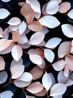 Delicate rose gold and white leaves create an elegant botanical pattern on dark background, featuring soft metallic highlights and graceful organic shapes. Suitable for luxury designs.