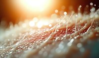 Macro photography of water droplets on delicate surface with golden sunlight creating dreamy bokeh effect and soft focus background.