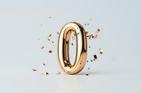 Shattered golden number zero with flying fragments on light background. Dynamic explosion effect creates dramatic presentation for counting or numerical design.