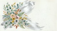 Two watercolor birds perched among blooming flowers and foliage in soft pastels. Botanical illustration with floral arrangement, ideal for home decor, greeting cards, and wedding designs.