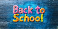 Colorful back to school text graffiti style on dark brick wall with neon blue lighting effect, modern urban street art design for education season.