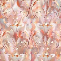 Elegant floral damask pattern in soft coral and peach tones with ornate scrollwork and subtle gradient effects creates seamless repeat for luxury fabric and wallpaper designs.