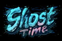 Spooky glowing ghost time lettering with ethereal blue and pink neon effects on dark background for Halloween designs and horror themed projects.