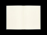 Open hardcover notebook with blank cream pages, isolated on transparent background. Ready for sticker, clipart, t-shirt design, print on demand, and sublimation use.