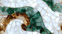 Colorful mosaic pattern with broken tiles in white, green, and brown creating an abstract wavy design for decorative backgrounds.