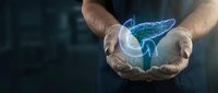 Male hands cupping glowing blue holographic butterfly with digital light effects against dark background for technology and transformation concepts.