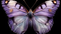 Majestic purple butterfly with delicate wing patterns and orange spots isolated on black background, showcasing intricate natural details and symmetrical design.