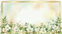 Elegant floral frame with white flowers and green leaves on soft watercolor background for wedding invitations and romantic designs.