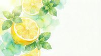 Fresh lemon slices with mint leaves in watercolor style on light background. Citrus fruit illustration for summer drinks, healthy lifestyle concepts.