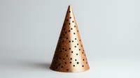 Copper metallic party hat with star pattern isolated on white background for celebration and festive design projects.