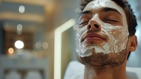 Young Hispanic man with facial foam during skincare routine, eyes closed in relaxation. Perfect for beauty, wellness, and personal care advertising campaigns.