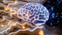 Glowing brain with neural connections and light effects on dark background, representing artificial intelligence, mind power and cognitive science.