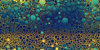 Abstract bubble pattern with blue green yellow circles creating modern digital background for contemporary design projects and creative presentations.