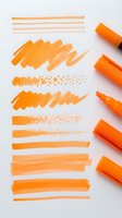Orange marker brush strokes and lines on white background, isolated design elements for graphic design, art projects, and creative layouts.