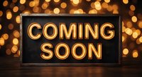 Coming soon sign with golden bokeh lights background for business announcements and promotional campaigns.