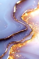 Luxurious gold and purple abstract waves with glowing sparkles and shimmering light effects create elegant flowing pattern on soft blurred background.