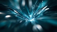 Glowing turquoise light burst with dynamic rays and particles creating magical energy explosion effect against dark background. Abstract design for modern backgrounds.