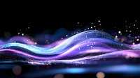 Magical flowing waves of blue and purple light with glowing particles and bokeh effects on dark background create ethereal atmospheric motion.