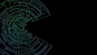 Futuristic circular tech interface with glowing blue and green lines on black background for digital design projects and sci-fi concepts.