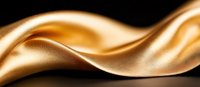 Elegant gold satin fabric waves create smooth flowing curves against black background, luxurious silk texture with soft highlights and shadows for luxury design.