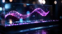 Magical glowing wave of purple and pink sparkles flowing through dark space with bokeh lights, creating ethereal cosmic atmosphere for fantasy backgrounds.