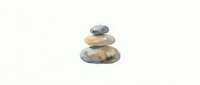 Zen stone stack with smooth river rocks balanced in meditation tower on white background for spa wellness and mindfulness concepts.