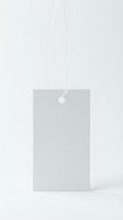 Blank white price tag with string on neutral background for retail branding and product labeling mockup design.