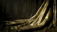 Luxurious gold fabric with elegant draping and flowing folds against dark background, suitable for fashion, luxury, and textile design projects.
