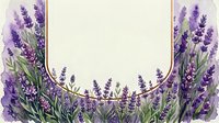 Watercolor lavender flowers frame with empty space for text on textured paper background for wedding invitations and greeting cards.