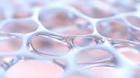 Macro view of transparent bubbles or water drops creating abstract geometric pattern with soft pink background, showing surface tension and optical effects.