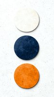 Minimalist composition with three textured circles in white, navy blue, and orange arranged vertically on light background, isolated design element for modern decor.