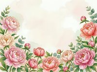 Watercolor floral frame with pink peonies and eucalyptus leaves on soft background for wedding invitations, greeting cards and romantic designs.
