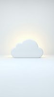 White cloud shape with warm glowing light on clean minimal background for technology, computing, data storage, weather concepts and modern design projects.
