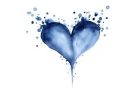 Blue watercolor heart with paint splatters and drips isolated on white background for romantic designs, Valentine's Day cards, wedding invitations.