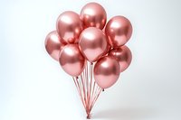 Bunch of rose gold metallic balloons floating against white background, festive party decoration for celebrations and special events. Isolated design element.