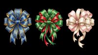 Decorative gift bows in blue, green and red, and blush pink isolated on transparent background. Ready for t-shirt designs, clipart, stickers, print-on-demand products and sublimation projects.