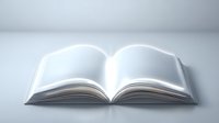 Open blank white book with empty pages spread on light background, casting soft shadow. Clean minimalist layout for mockup and design presentation.