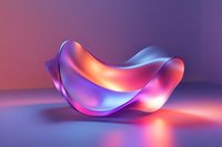Abstract curved metallic shape with smooth flowing lines in vibrant pink and purple gradient lighting creating dynamic reflections and shadows on glossy surface.