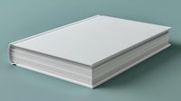 Closed white hardcover book with blank cover lying flat on green surface for mockup design templates and publishing projects.