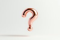 Metallic rose gold question mark floating against minimal white background, symbolizing curiosity, inquiry, and problem-solving concepts.