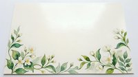 Elegant white floral border frame with green leaves and delicate blooms on cream background for wedding invitations and romantic designs.