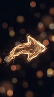 Glowing neon rabbit silhouette with golden light trails and sparkling particles on dark background with bokeh lights, suitable for gaming graphics and digital art.