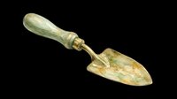Watercolor garden trowel with wooden handle, isolated on transparent background. Ready for stickers, t-shirt design, print on demand, clipart, and sublimation projects.