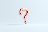 Metallic rose gold question mark symbol on white background, representing inquiry, doubt, problem-solving, and customer support concepts.