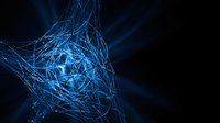 Abstract blue digital network with glowing interconnected lines and nodes on dark background for technology and data visualization projects.