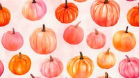 Watercolor pumpkin pattern in coral, orange and pink shades on light background. Seamless autumn harvest repeat design for fabric, wallpaper and decor.