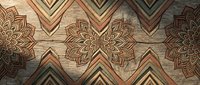 Seamless ethnic pattern with mandala flowers and chevron stripes on wood texture background. Boho tribal design for wallpaper, textile, fabric.