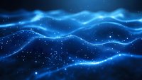 Abstract blue glowing waves with particles and light effects on dark background. Suitable for technology, digital transformation, data flow, and futuristic design projects.